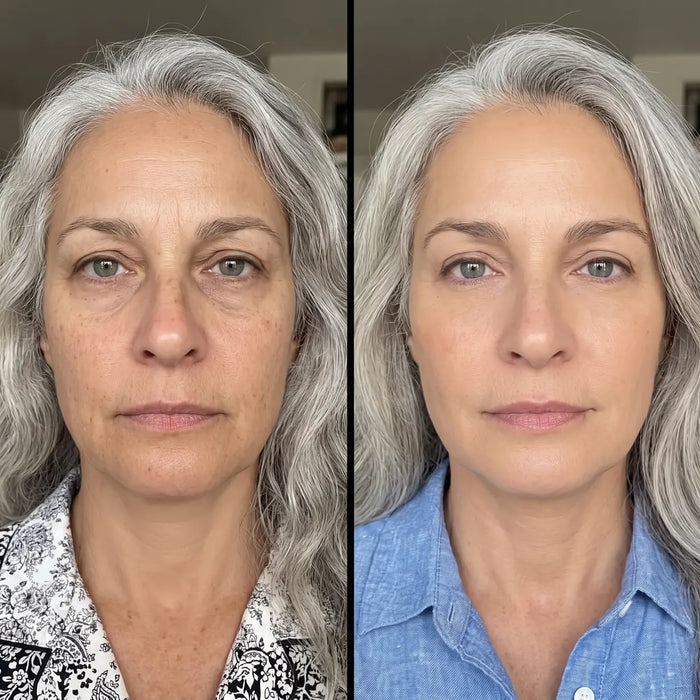Foto de antes e depois enviada pela cliente Clara Medeiros no depoimento sobre a Bio Glass, mostrando a pele do rosto mais hidratada