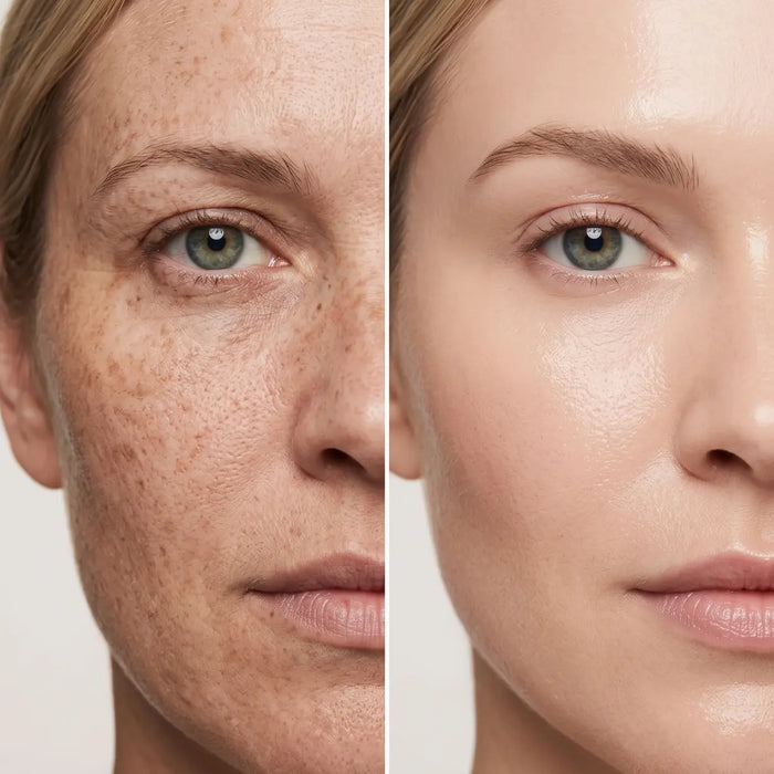 Foto de antes e depois enviada pela cliente Silvia Fagundes no depoimento sobre a Bio Glass, mostrando a pele com aspecto mais firme e brilho natural